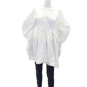 Kika Vargas Womens Cotton Long Sleeve Open Blouse White Size S